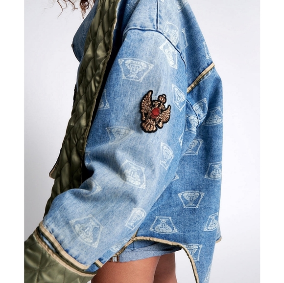 One Teaspoon Patchwork Stuffed Medusa Oversized Denim Jacket - Picture 8 of 16